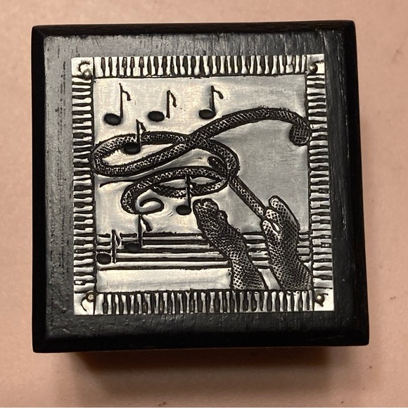 Jewelry - Black Wooden Trinket Box With Silver Etched Musical Conductor Scene Thailand